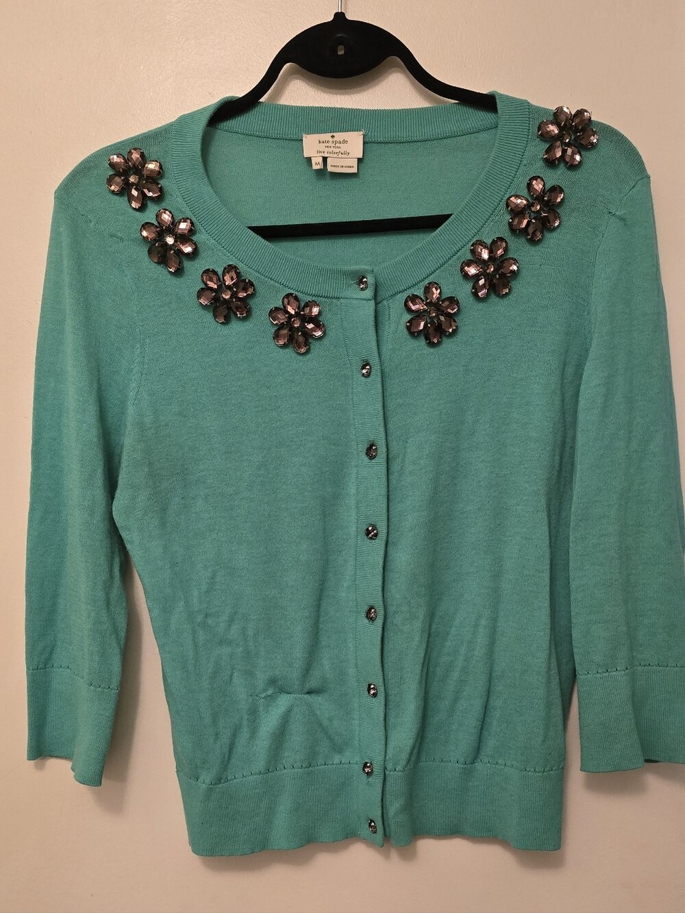 kate spade Teal Floral Crystal-Embellished Cardigan